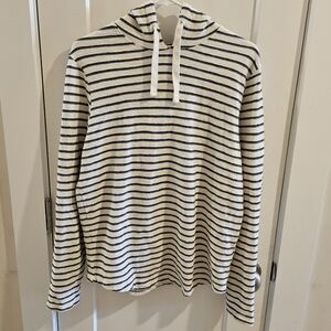 Marine Layer Cotton Slub Pullover Hoodie - White & Blue Striped - Size Small